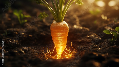 A carrot with golden roots that wiggle slightly