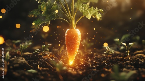 A carrot with golden roots that wiggle slightly