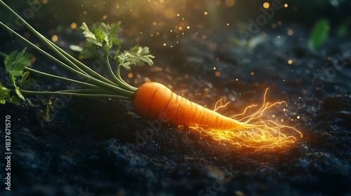 A carrot with golden roots that wiggle slightly