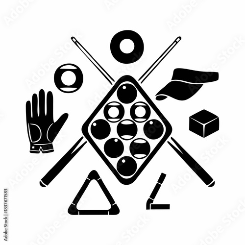 vector silhouette of billiard equipment with white bacground

