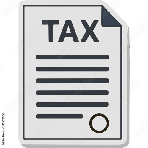 Tax Document Form Illustration With Bold Text And Horizontal Lines On Light Gray Paper With Dark Blue Top Corner And Round Stamp On Bottom Right Corner Clean Minimalist Design