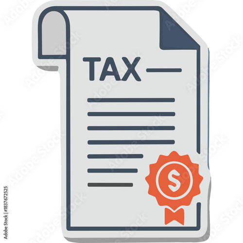 Tax Document Illustration With Dollar Sign Seal and Blue Grey and Red Colors On White Background