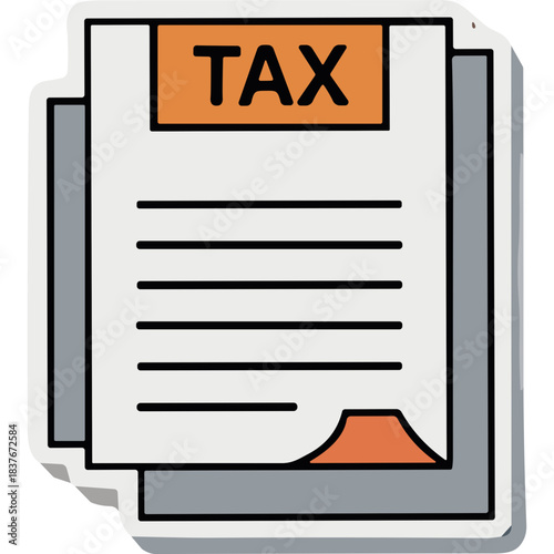 Tax Form Document With Bold Orange Header Indicating TAX With Lines For Text And A Shadow Effect On White Background With Grey Border