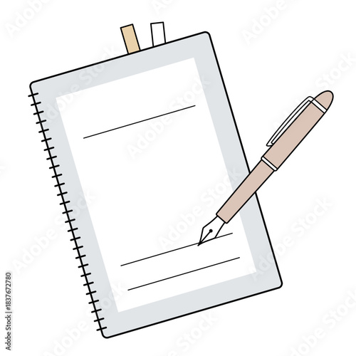 リングノートとペンのラインアイコン：スケジュール・メモ