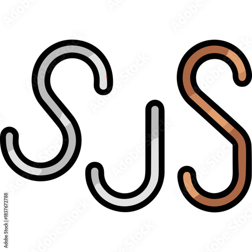 Three abstract letter S shapes in silver white and copper tones on a black background representing variation and design elements