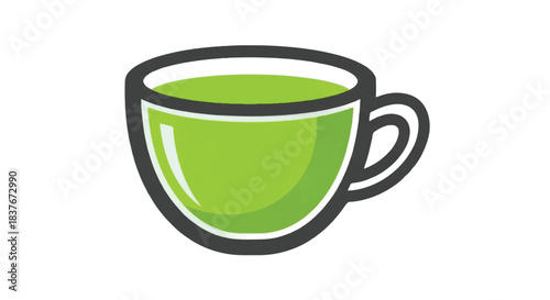 Illustration of a cup filled with green tea or matcha beverage.