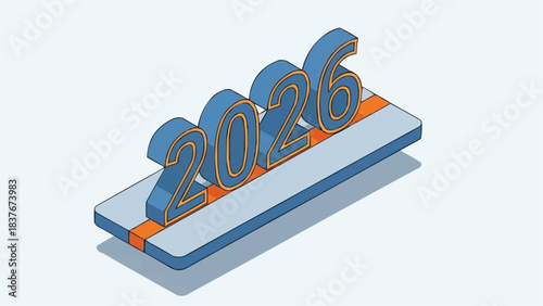 Vector 3D isometric illustration of the year 2026 on a platform