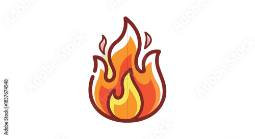 Stylized Fire Icon with Vibrant Flames and Outline.