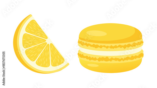 Yellow Lemon Slice Next to a Yellow Macaron on a Black Background Simple Studio Food Photography of Sweet Dessert and Citrus Fruit