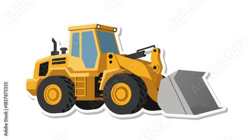 Yellow Wheel Loader Construction Vehicle with Hydraulic Shovel and Large Tires on a Black Background