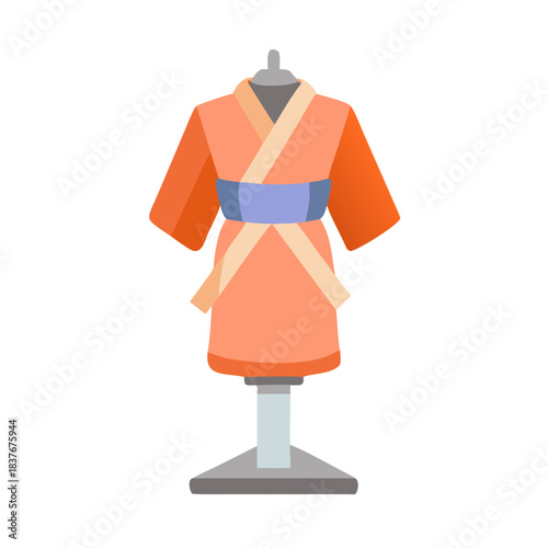 Traditional Japanese kimono on mannequin in orange pastel colors