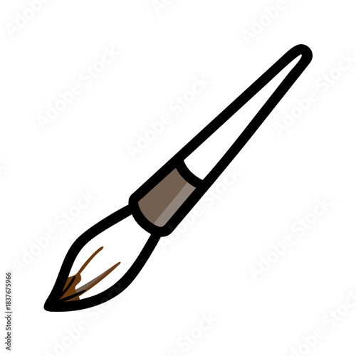 Japanese calligraphy brush with black handle and brown bristles