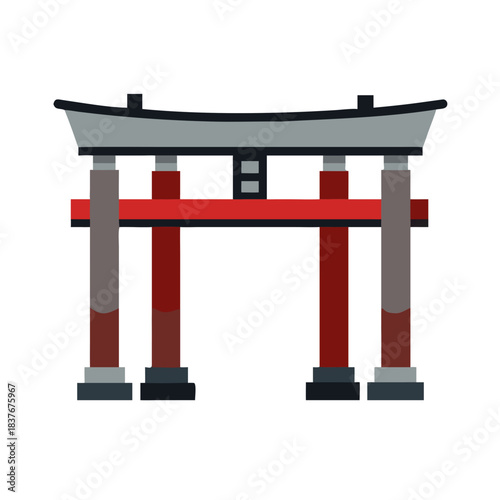 Japanese torii gate in red gray and black flat illustration style