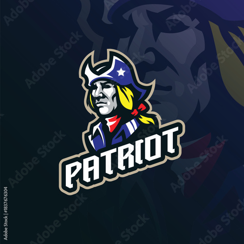 Patriot mascot logo design vector. Patriot head illustration for sport team.