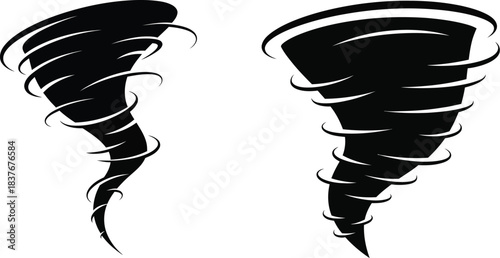 Two swirling tornado silhouettes on transparent background