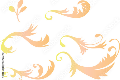 フローラル・ゴールドなカリグラフィーの装飾イラスト素材セット