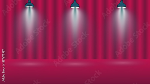 Red spotlight shining on a stage with velvet curtains
