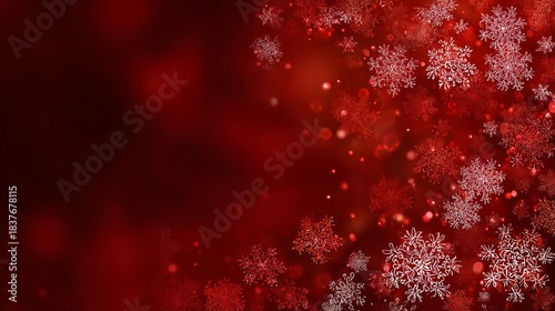 Red christmas background with snowflakes and festive winter glow