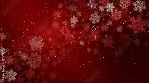 Red christmas background with snowflakes and festive winter glow