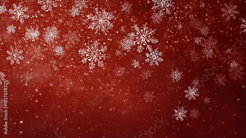 Red christmas background with snowflakes and festive winter glow
