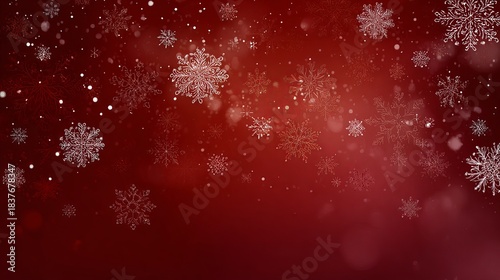 Red christmas background with snowflakes and festive winter glow
