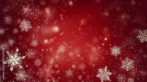 Red christmas background with snowflakes and festive winter glow