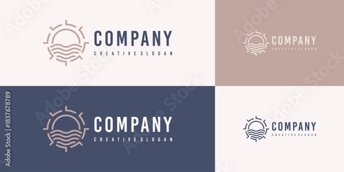 Elegant Simple Line Minimalist Steering Wheel Maritime Logo Vector Template.