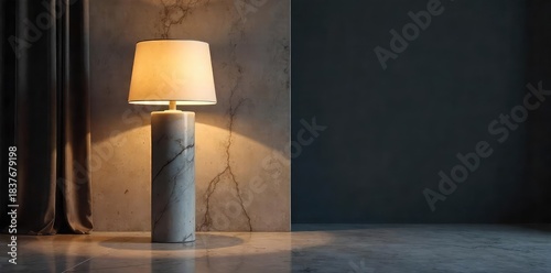 Elegant marble lamp illuminating a dark room, casting soft shadows Perfect for interior design, home decor, and luxury lifestyle imagery , night, luxury