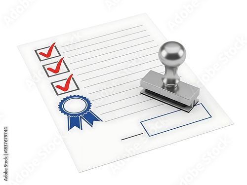 Approved checklist document with stamp, isolated on transparent background