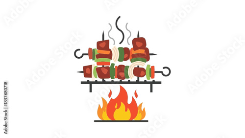 Shish kebabs with fire on a rack