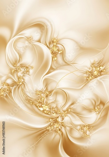 Ethereal gold fractal abstraction with delicate floral flourishes