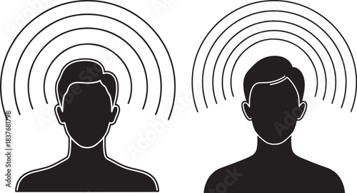 Two human heads with radiating sound waves silhouette