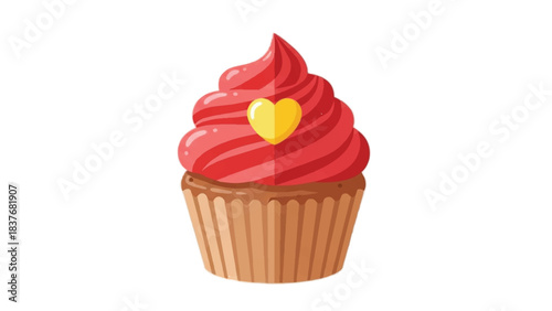 Delicious Red Cupcake with Yellow Heart Topping.