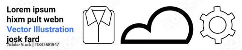 Minimal shirt, cloud, and gear visuals blend tangible and digital themes. Ideal for technology, automation, fashion, weather, cloud computing, user interface simple landing page