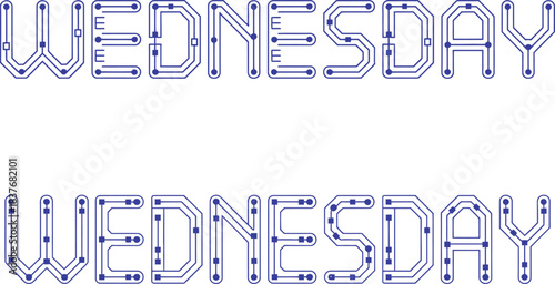 Wednesday circuit board text technology word day of the week font vector design element illustration