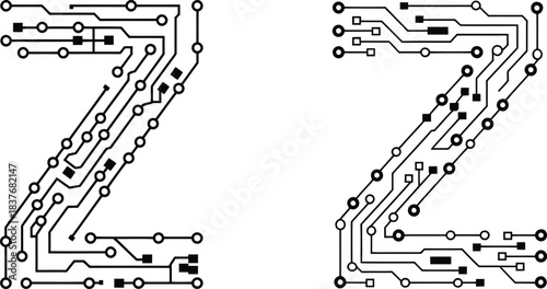 circuit board alphabet letter Z technology font design for digital science and electronic industry concepts
