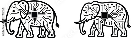 elephant technology graphic design element digital memory and artificial intelligence vector illustration artwork

