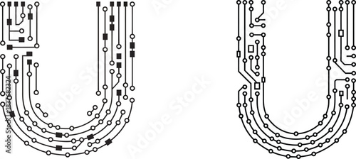 circuit board letter u tech font for futuristic digital technology logos and electronic projects
