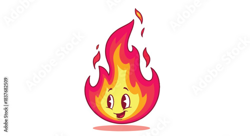 Cute Cartoon Fire Character with Happy Face and Flames.