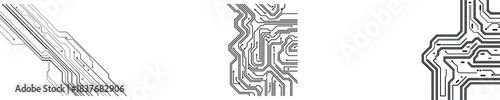 circuit board traces elements set of futuristic tech lines and pathways for digital backgrounds and borders
