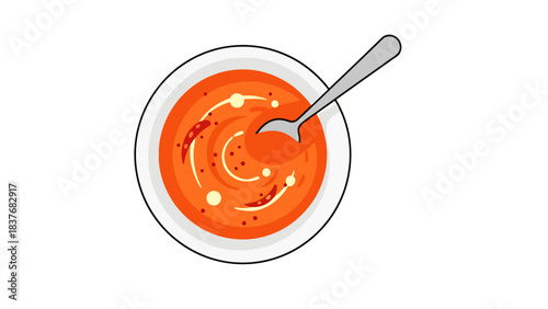 Healthy Tomato Soup in a White Bowl with a Spoon