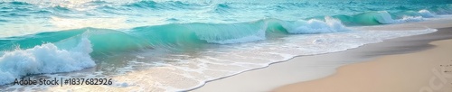 Smooth, rounded waves gently lap the shore, creating a serene and calming coastal scene Perfect for travel, nature, and relaxation themes , soft wave, tranquil, coastal