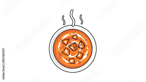 Warm Spicy Tomato Soup in a White Bowls with Fresh Herbs