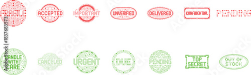 stamp mega set with fragile, accepted, important and handle with care text
