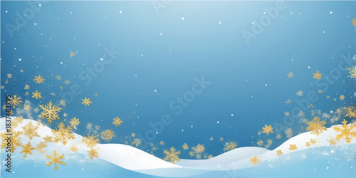 Blue Christmas night background with white snowflakes and winter forest scene illustration