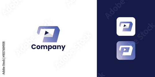 Modern Digital Media Play Technology Symbol Logo with Purple Gradient for Streaming Services Icon