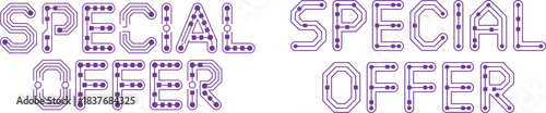 special offer tech design, circuit board style lettering, electronic promotion vector graphic
