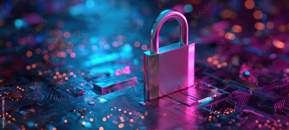 Obraz premium The Padlock on Circuit Board Representing Cybersecurity Data Protection and Digital Privacy