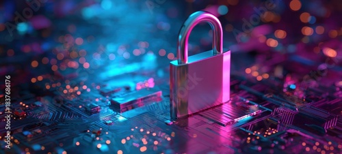 The Padlock on Circuit Board Representing Cybersecurity Data Protection and Digital Privacy