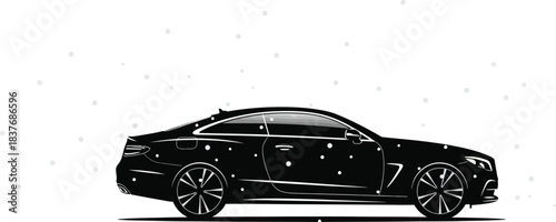 Black luxury coupe side view silhouette isolated on white background